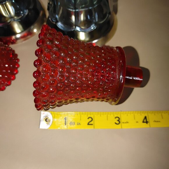 Candle Glass Red Hobnail Blue Tulip Scallop Peg Sconce Votive Holders Gold Base - Picture 3 of 11